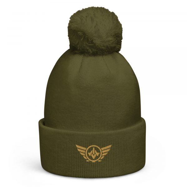pom-pom-beanie-moss-green-front-68b7dfdfaa5b3.jpg Old Gold Embroidered Logo Pom-Pom Beanie | Double-Layer