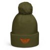 pom-pom-beanie-moss-green-front-68b7e020aa49e.jpg Orange Embroidered Logo Pom-Pom Beanie | Double-Layer