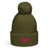 pom-pom-beanie-moss-green-front-68b7e03f40bc1.jpg Flamingo Embroidered Logo Pom-Pom Beanie | Double-Layer