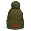 pom-pom-beanie-moss-green-front-68b7e06d44821.jpg Red Embroidered Logo Pom-Pom Beanie | Double-Layer