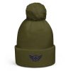 Navy Embroidered Logo Pom-Pom Beanie | Double-Layer