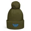 Aqua Embroidered Logo Pom-Pom Beanie | Double-Layer