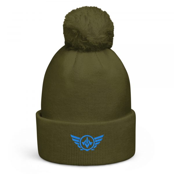Aqua Embroidered Logo Pom-Pom Beanie | Double-Layer