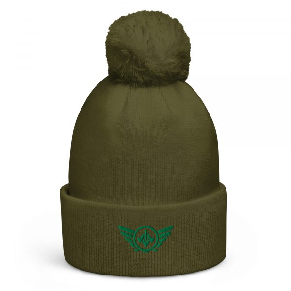 Kelly Green Embroidered Logo Pom-Pom Beanie | Double-Layer