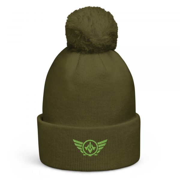 Kiwi Green Embroidered Logo Pom-Pom Beanie | Double-Layer