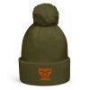Orange Embroidered Brand Logo Pom-Pom Beanie | Double-Layer