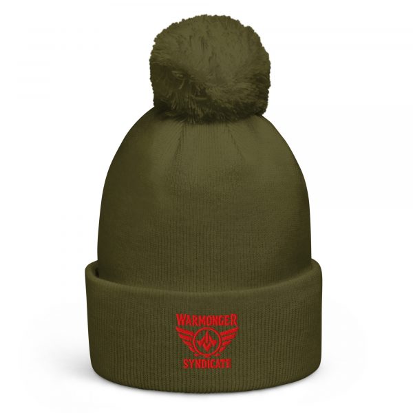 Red Embroidered Brand Logo Pom-Pom Beanie | Double-Layer