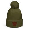 Maroon Embroidered Brand Logo Pom-Pom Beanie | Double-Layer