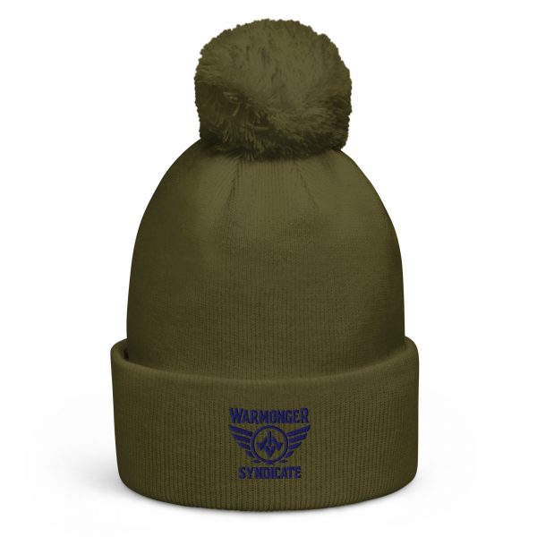 Navy Embroidered Brand Logo Pom-Pom Beanie | Double-Layer
