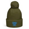 Aqua Embroidered Brand Logo Pom-Pom Beanie | Double-Layer