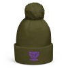 Purple Embroidered Brand Logo Pom-Pom Beanie | Double-Layer
