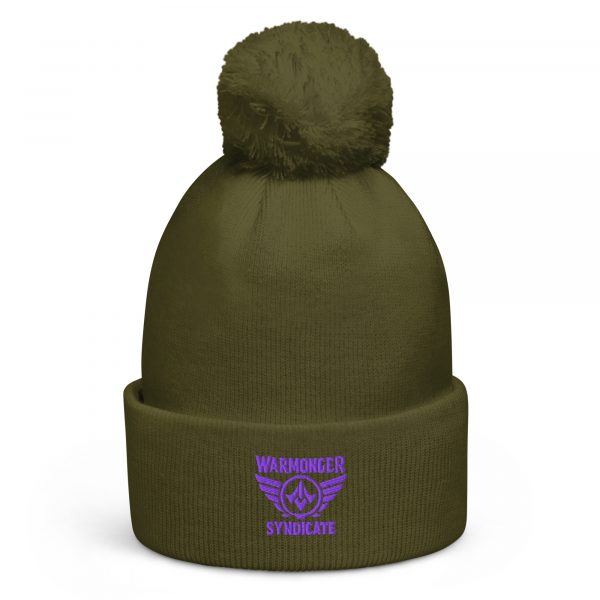 Purple Embroidered Brand Logo Pom-Pom Beanie | Double-Layer