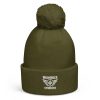 White Embroidered Brand Logo Pom-Pom Beanie | Single-Layer
