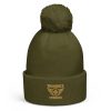 Old Gold Embroidered Brand Logo Pom-Pom Beanie | Single-Layer
