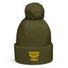 Gold Embroidered Brand Logo Pom-Pom Beanie | Single-Layer