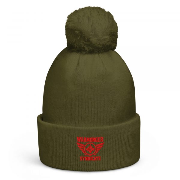 Red Embroidered Brand Logo Pom-Pom Beanie | Single-Layer