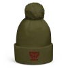 Maroon Embroidered Brand Logo Pom-Pom Beanie | Single-Layer