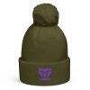Purple Embroidered Brand Logo Pom-Pom Beanie | Single-Layer