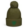Kelly Green Embroidered Brand Logo Pom-Pom Beanie | Single-Layer