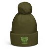 Kiwi Green Embroidered Brand Logo Pom-Pom Beanie | Single-Layer