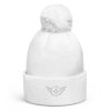 pom-pom-beanie-white-front-68b7de9d45ed6.jpg White Embroidered Logo Pom-Pom Beanie | Double-Layer
