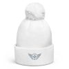 pom-pom-beanie-white-front-68b7dfb2bd1a5.jpg Grey Embroidered Logo Pom-Pom Beanie | Double-Layer