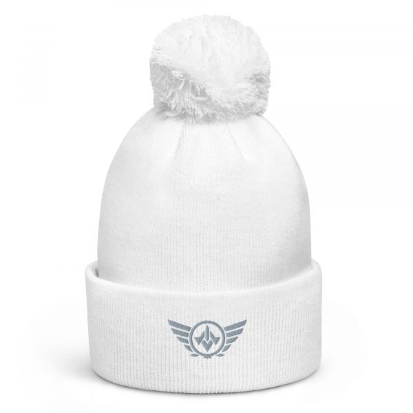 pom-pom-beanie-white-front-68b7dfb2bd1a5.jpg Grey Embroidered Logo Pom-Pom Beanie | Double-Layer
