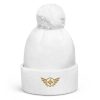 pom-pom-beanie-white-front-68b7dfdfaa62f.jpg Old Gold Embroidered Logo Pom-Pom Beanie | Double-Layer