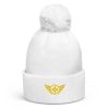 pom-pom-beanie-white-front-68b7dffeef547.jpg Gold Embroidered Logo Pom-Pom Beanie | Double-Layer