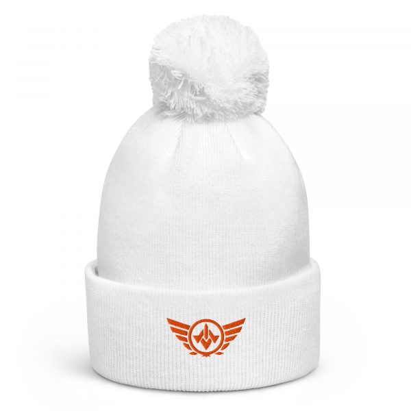 pom-pom-beanie-white-front-68b7e020aa525.jpg Orange Embroidered Logo Pom-Pom Beanie | Double-Layer