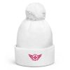 pom-pom-beanie-white-front-68b7e03f40c83.jpg Flamingo Embroidered Logo Pom-Pom Beanie | Double-Layer