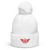 pom-pom-beanie-white-front-68b7e06d448ab.jpg Red Embroidered Logo Pom-Pom Beanie | Double-Layer