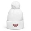 pom-pom-beanie-white-front-68b7e09eabd05.jpg Maroon Embroidered Logo Pom-Pom Beanie | Double-Layer