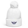 Navy Embroidered Logo Pom-Pom Beanie | Double-Layer