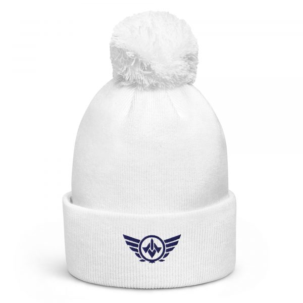 Navy Embroidered Logo Pom-Pom Beanie | Double-Layer