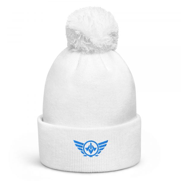 Aqua Embroidered Logo Pom-Pom Beanie | Double-Layer