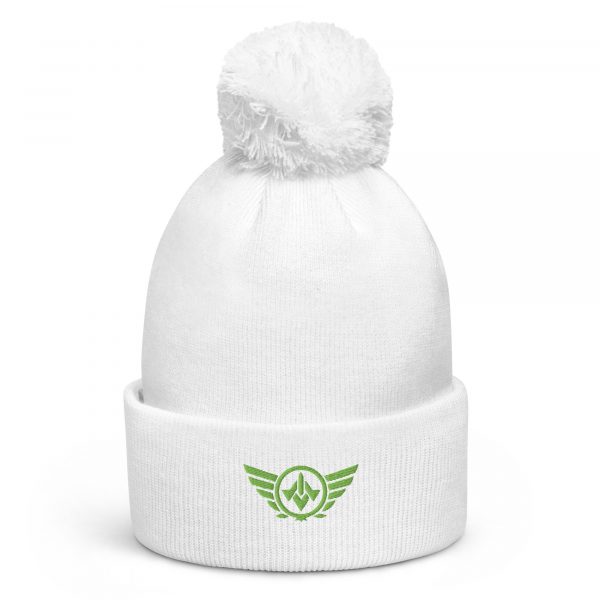 Kiwi Green Embroidered Logo Pom-Pom Beanie | Double-Layer