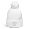 White Embroidered Brand Logo Pom-Pom Beanie | Double-Layer