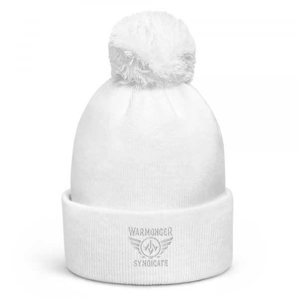 White Embroidered Brand Logo Pom-Pom Beanie | Double-Layer