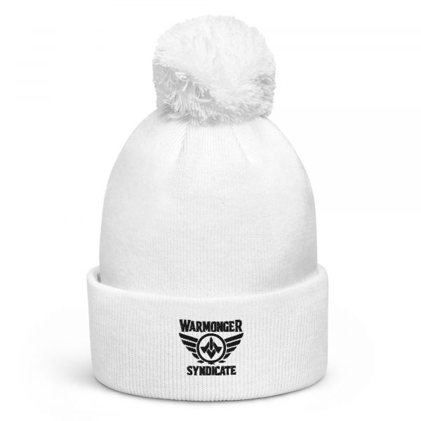 Black Embroidered Brand Logo Pom-Pom Beanie | Double-Layer