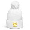 Gold Embroidered Brand Logo Pom-Pom Beanie | Double-Layer