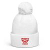 Red Embroidered Brand Logo Pom-Pom Beanie | Double-Layer