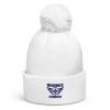 Navy Embroidered Brand Logo Pom-Pom Beanie | Double-Layer