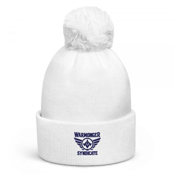 Navy Embroidered Brand Logo Pom-Pom Beanie | Double-Layer