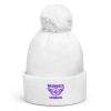 Purple Embroidered Brand Logo Pom-Pom Beanie | Double-Layer