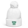 Kelly Green Embroidered Brand Logo Pom-Pom Beanie | Double-Layer