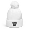 Black Embroidered Brand Logo Pom-Pom Beanie | Single-Layer