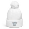 Grey Embroidered Brand Logo Pom-Pom Beanie | Single-Layer