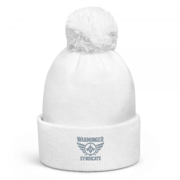 Grey Embroidered Brand Logo Pom-Pom Beanie | Single-Layer