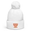 Orange Embroidered Brand Logo Pom-Pom Beanie | Single-Layer